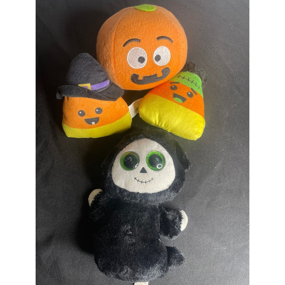 Halloween Plush Bundle Ty Beanie Boos Reaper Pumpkin Candy Corn 4pc Set